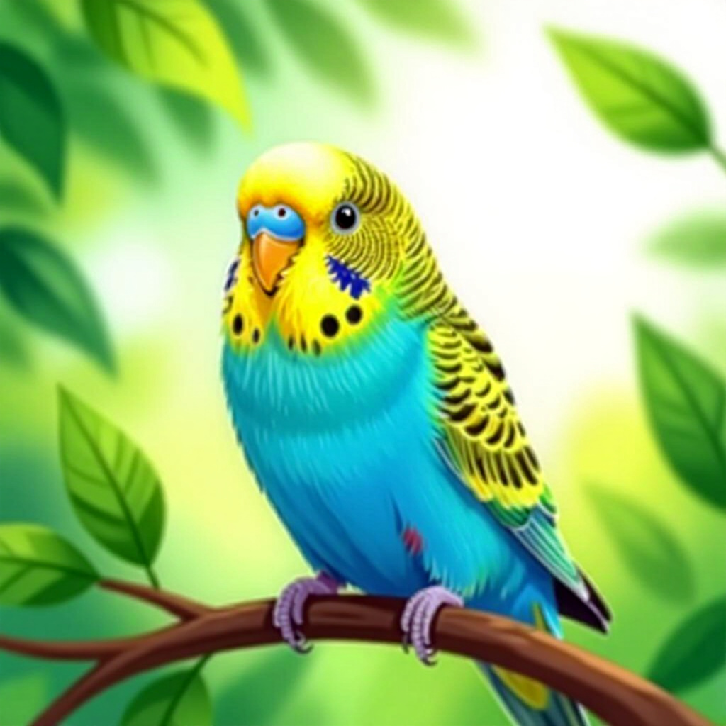 AI generated bird: picture about bird care. picture style: comic budgie quick intro might bird understanding hormonal t