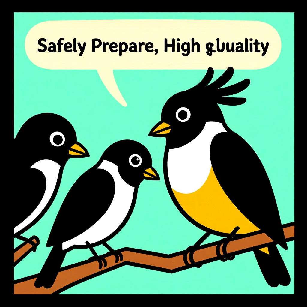 AI generated image: picture about bird care. picture style: comic introduction safely prepare hardboiled, high quality, 