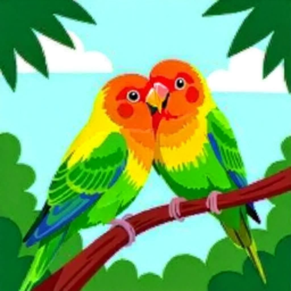 AI generated bird: picture about bird care. picture style: comic stabilizing seizure lovebird s m, high quality, detail