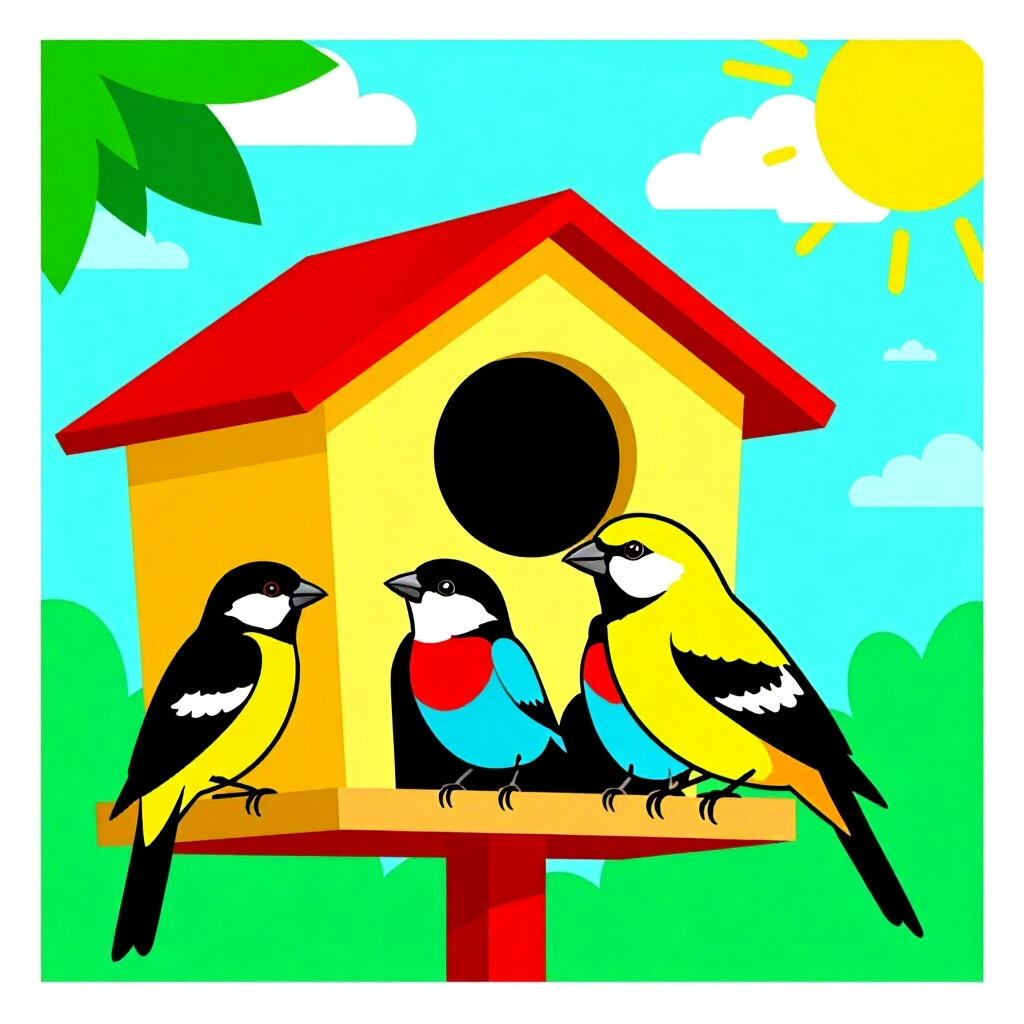 AI generated image: picture about bird care. picture style: comic introduction housing java munias, high quality, detail