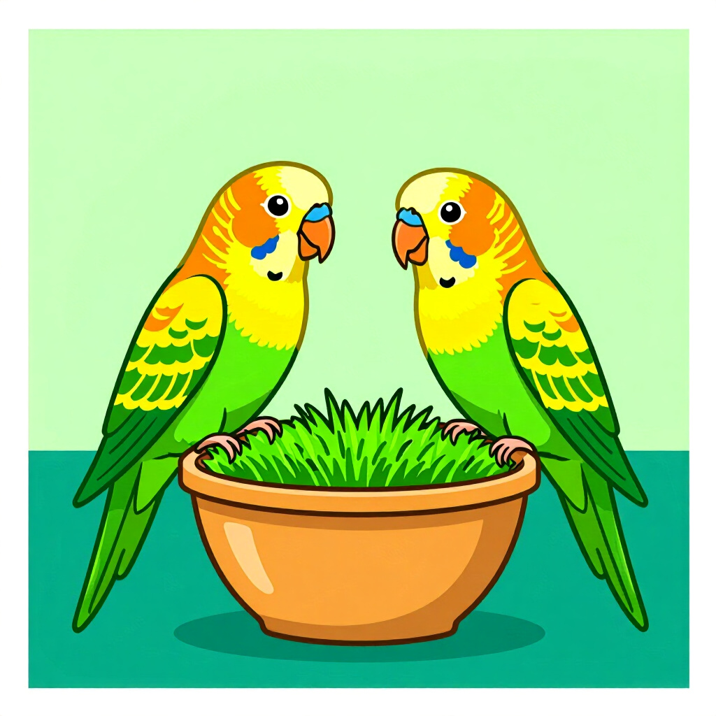 AI generated image: picture about bird care. picture style: comic balanced nutrition grassparakeets s m, high quality, d