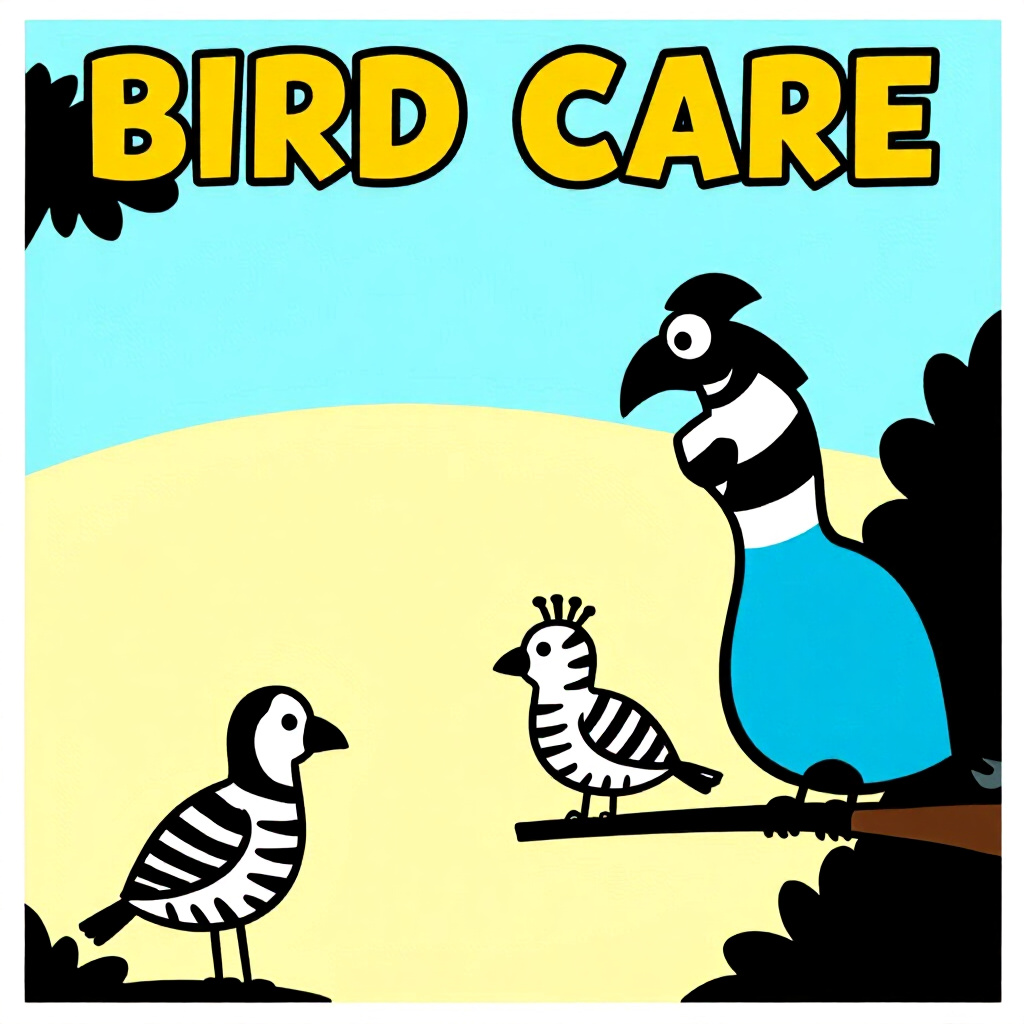 AI generated image: picture about bird care. picture style: comic introduction recognizing managing zebra, high quality,