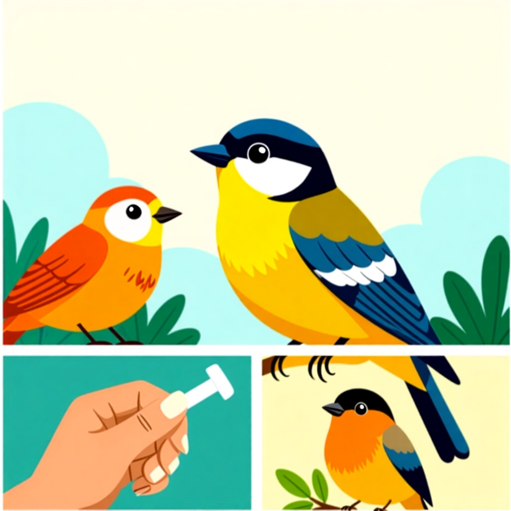 AI generated image: picture about bird care. picture style: comic introduction redirecting nailbiting stepbystep, high q