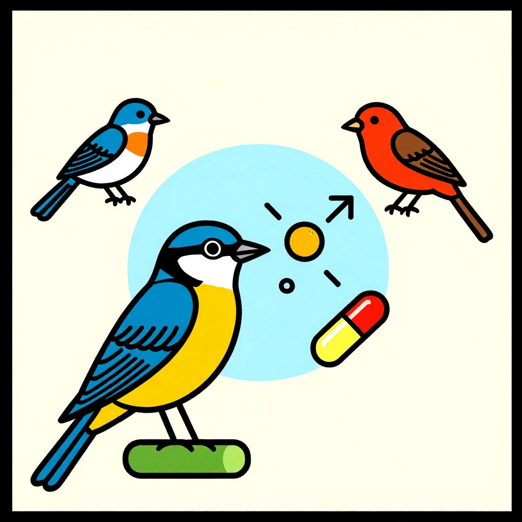 AI generated image: picture about bird care. picture style: comic core physiological pathways diagnosing treating calciu