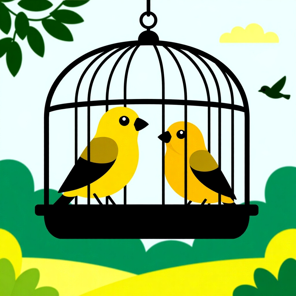 AI generated image: picture about bird care. picture style: comic first cage matters set perfect first, high quality, de