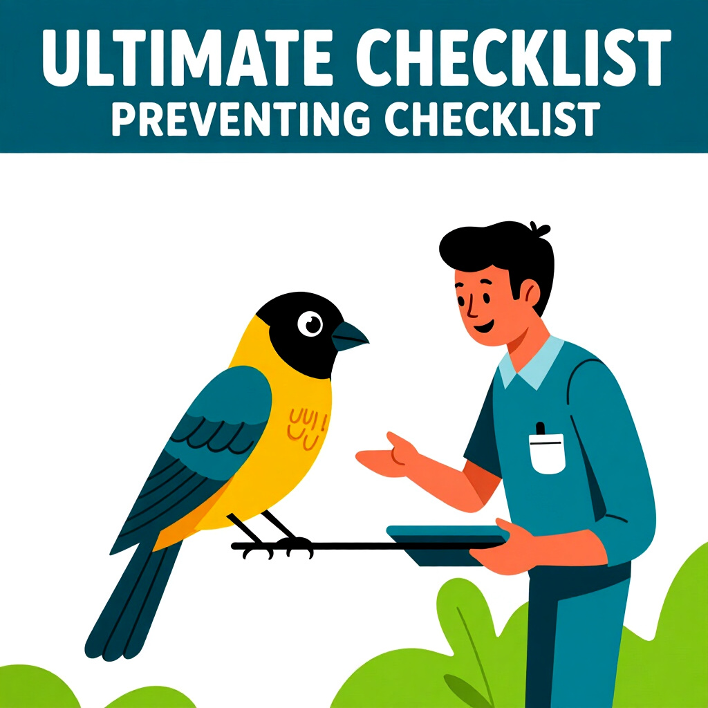 AI generated image: picture about bird care. picture style: comic introduction ultimate checklist preventing, high quali