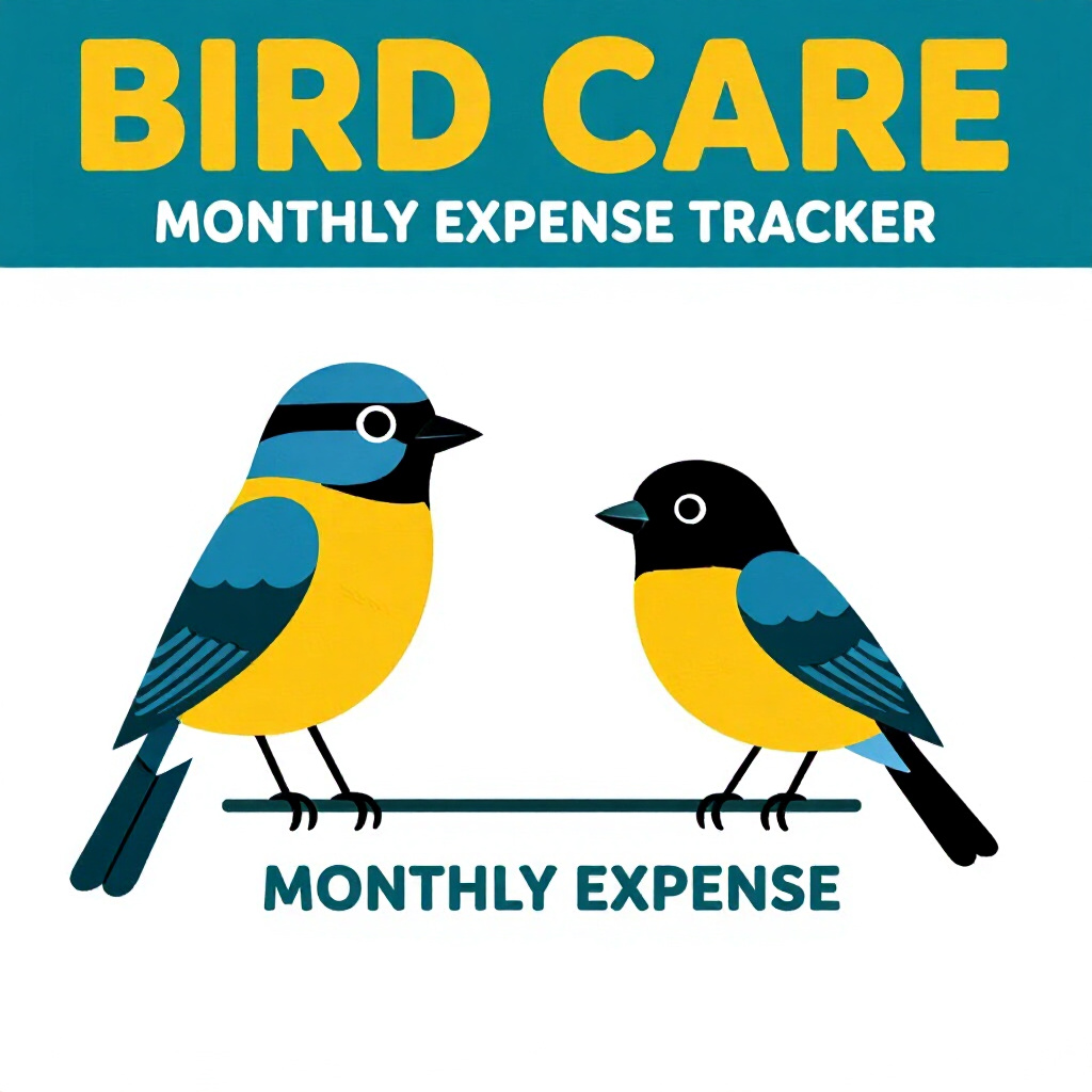 AI generated bird: picture about bird care. picture style: comic bird owners monthly expense tracker s m, high quality,
