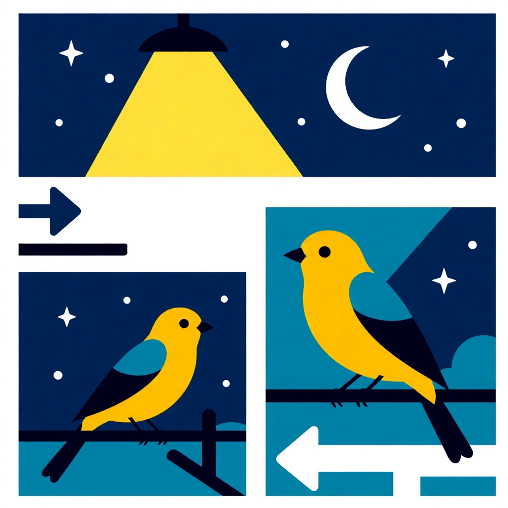 AI generated image: picture about bird care. picture style: comic core guideline monitoring adjusting nighttime, high qu
