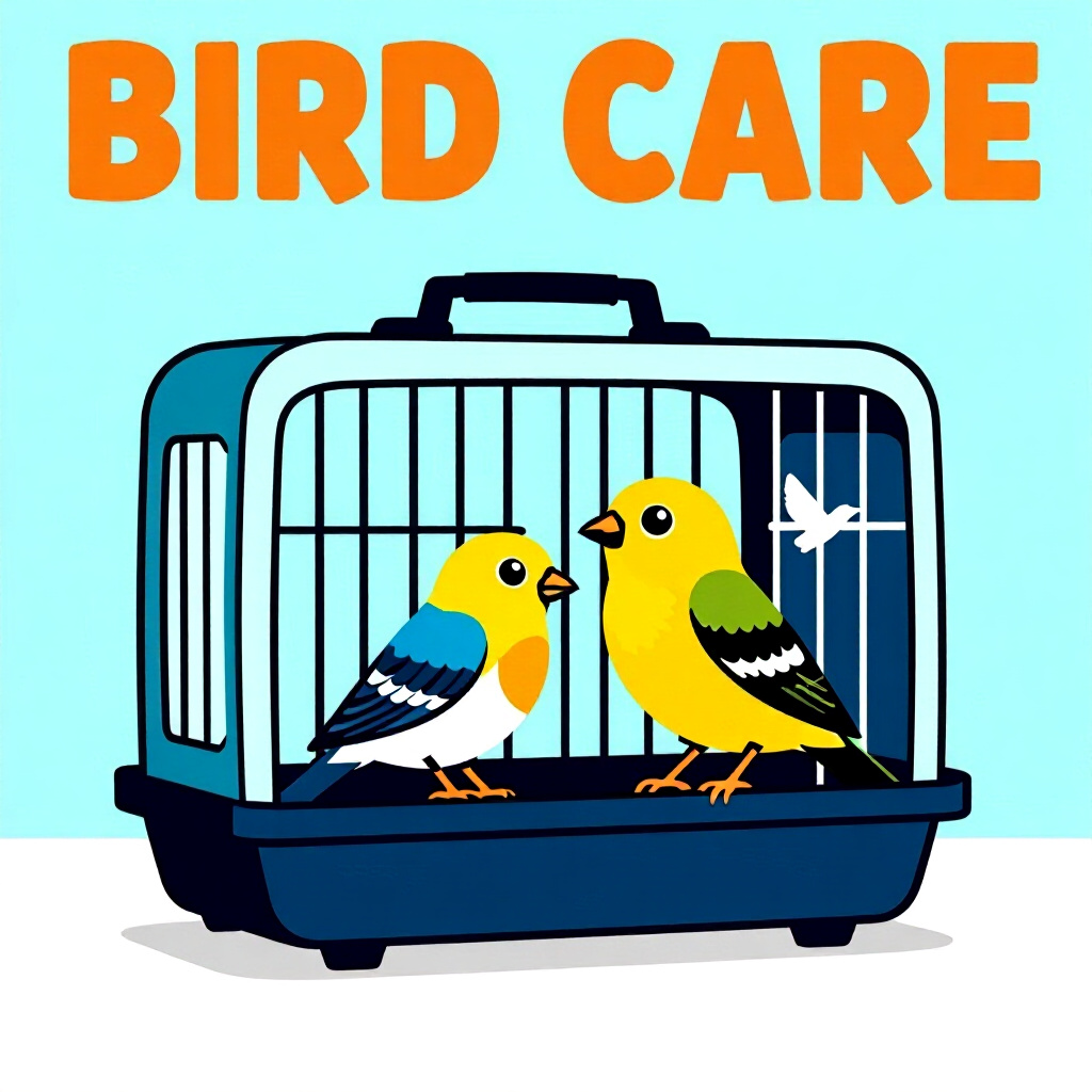 AI generated image: picture about bird care. picture style: comic pet portable cage hacks s m, high quality, detailed