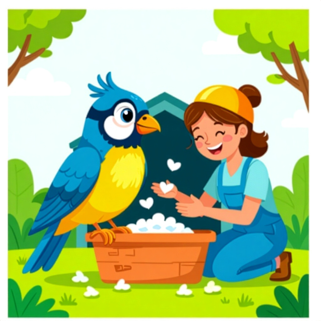 AI generated bird: picture about bird care. picture style: comic bird rescue home preparing s m, high quality, detailed