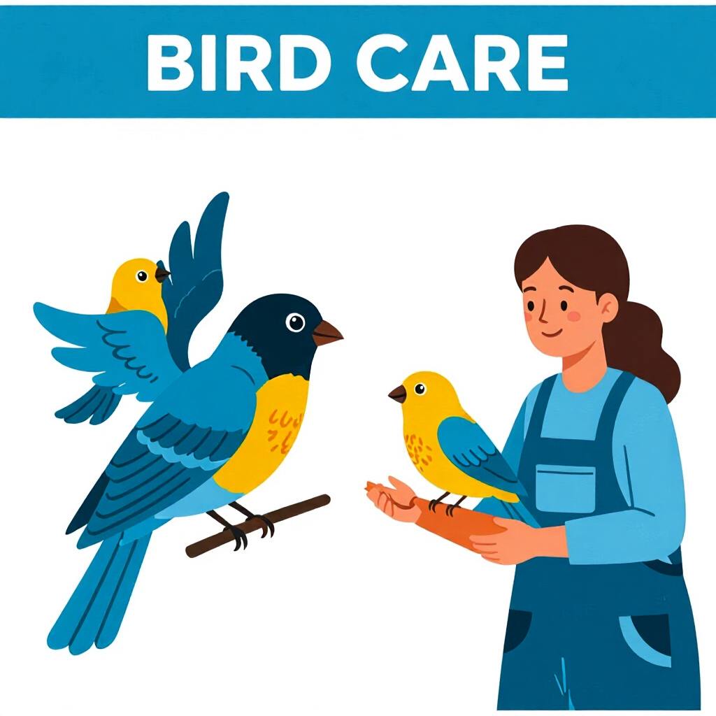 AI generated bird: picture about bird care. picture style: comic introduction bird owners recognizing treating common,