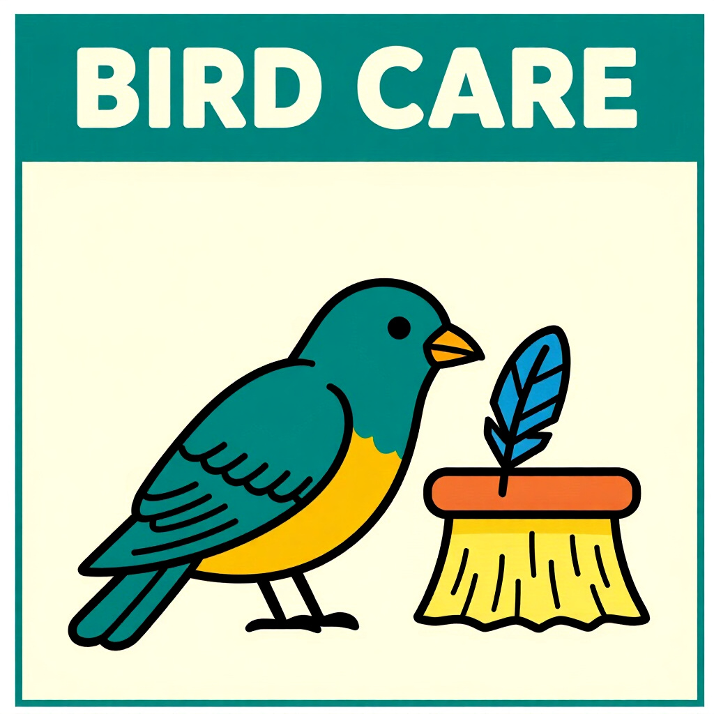 AI generated image: picture about bird care. picture style: comic introduction seasonal grooming feather, high quality,