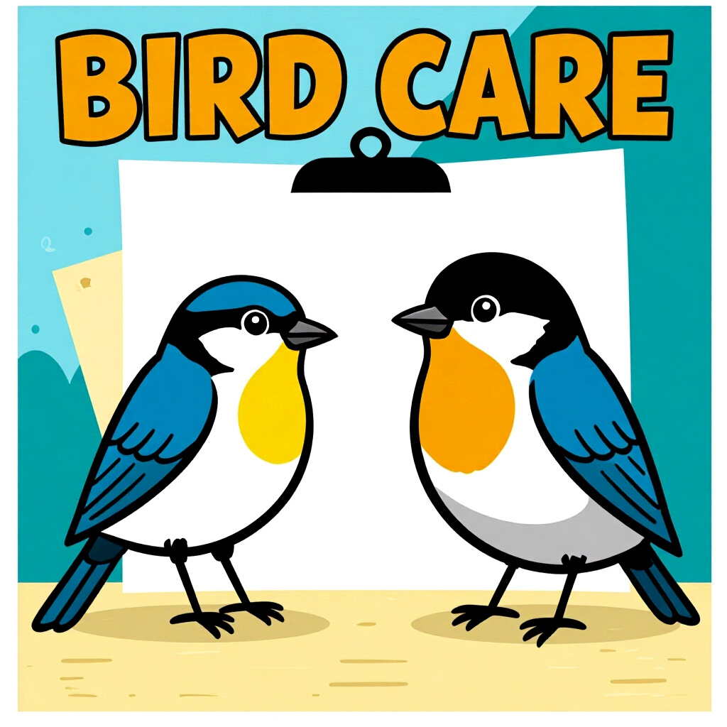AI generated bird: picture about bird care. picture style: comic bird planning unexpected costs s m, high quality, deta