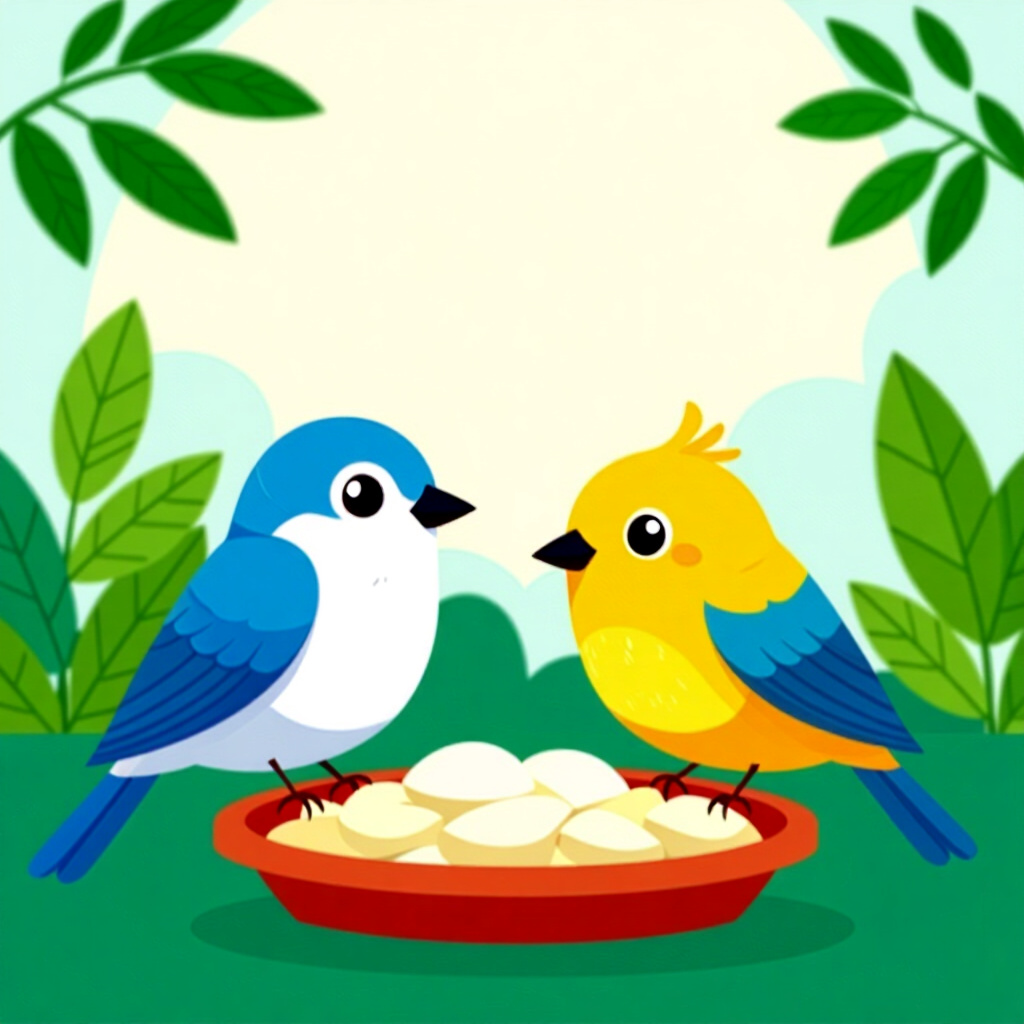 AI generated birds: picture about bird care. picture style: comic introduction birds creating calm environment, high qua