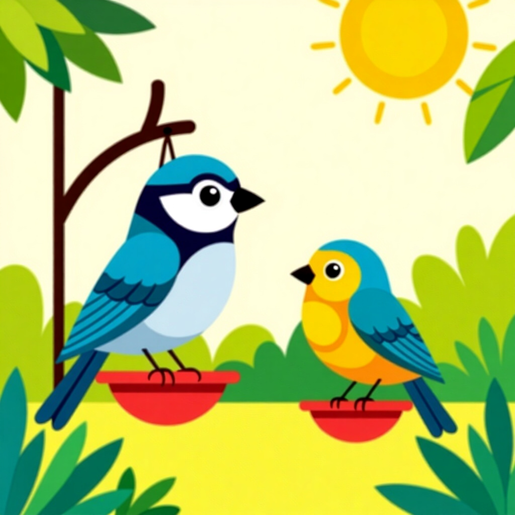 AI generated image: picture about bird care. picture style: comic designing combined indooroutdoor s m, high quality, de