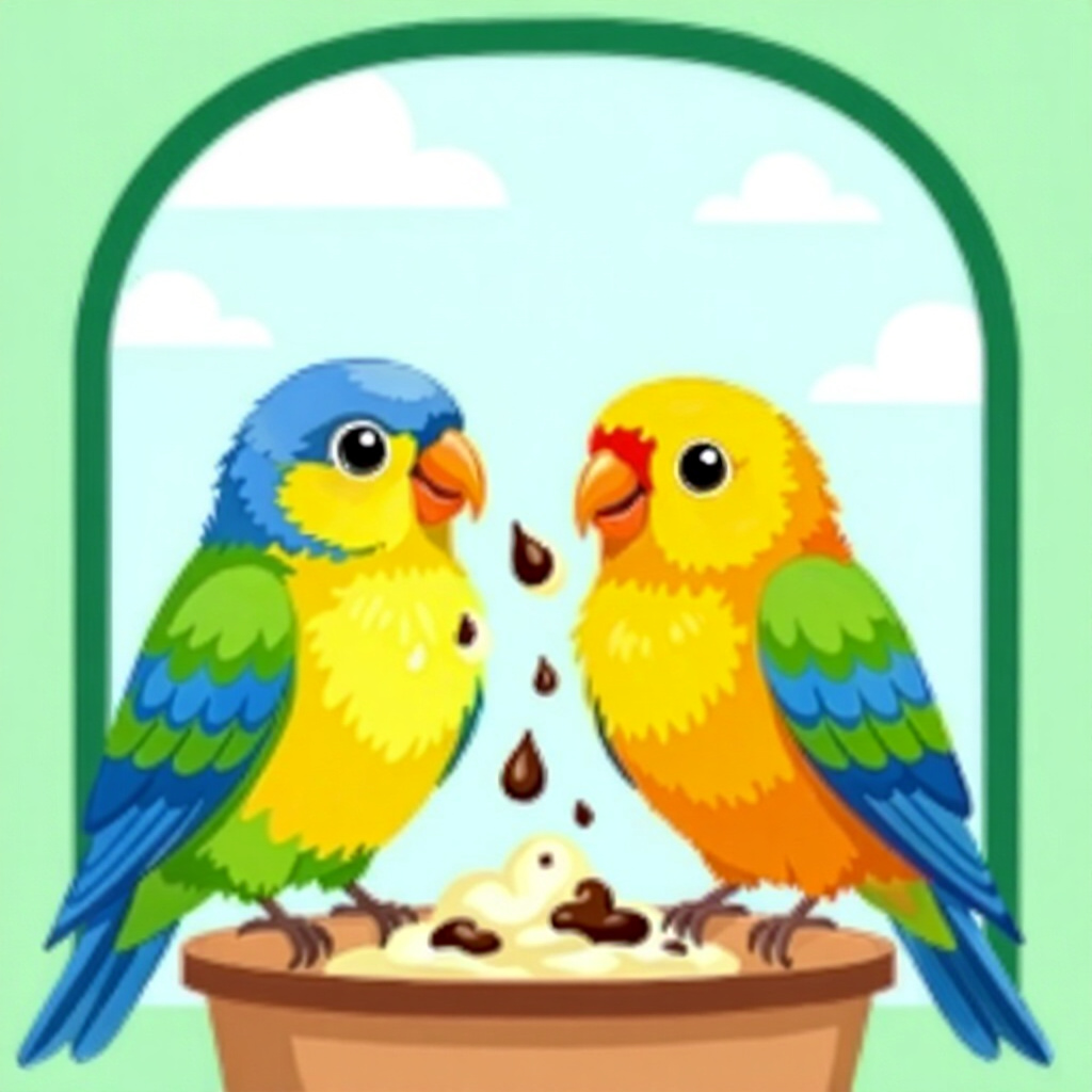AI generated birds: picture about bird care. picture style: comic pet birds interpreting abnormal droppings s m, high qu