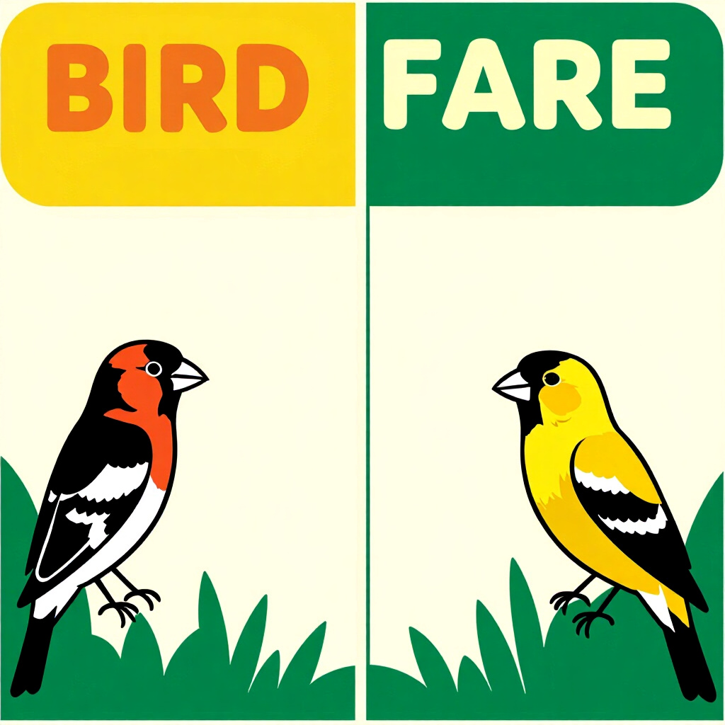 AI generated finch: picture about bird care. picture style: comic choosing right strategy finch comparing nutrient profi