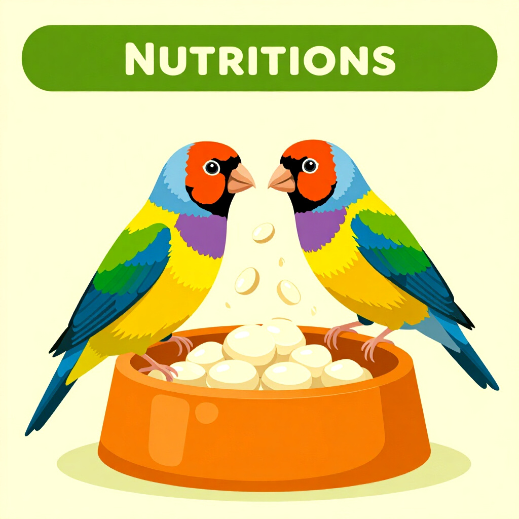 AI generated finch: picture about bird care. picture style: comic nutrition that fuels molting gouldian finches, high qu