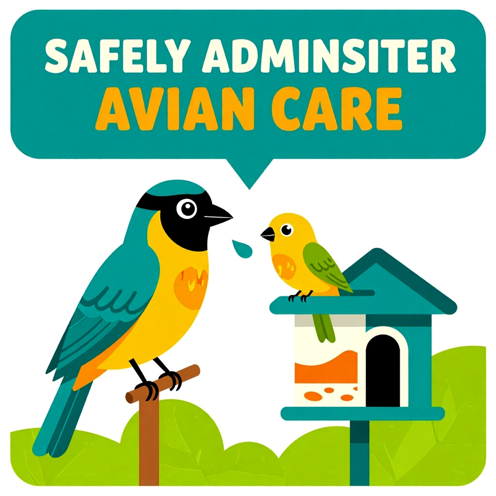 AI generated image: picture about bird care. picture style: comic introduction safely administer avian, high quality, de