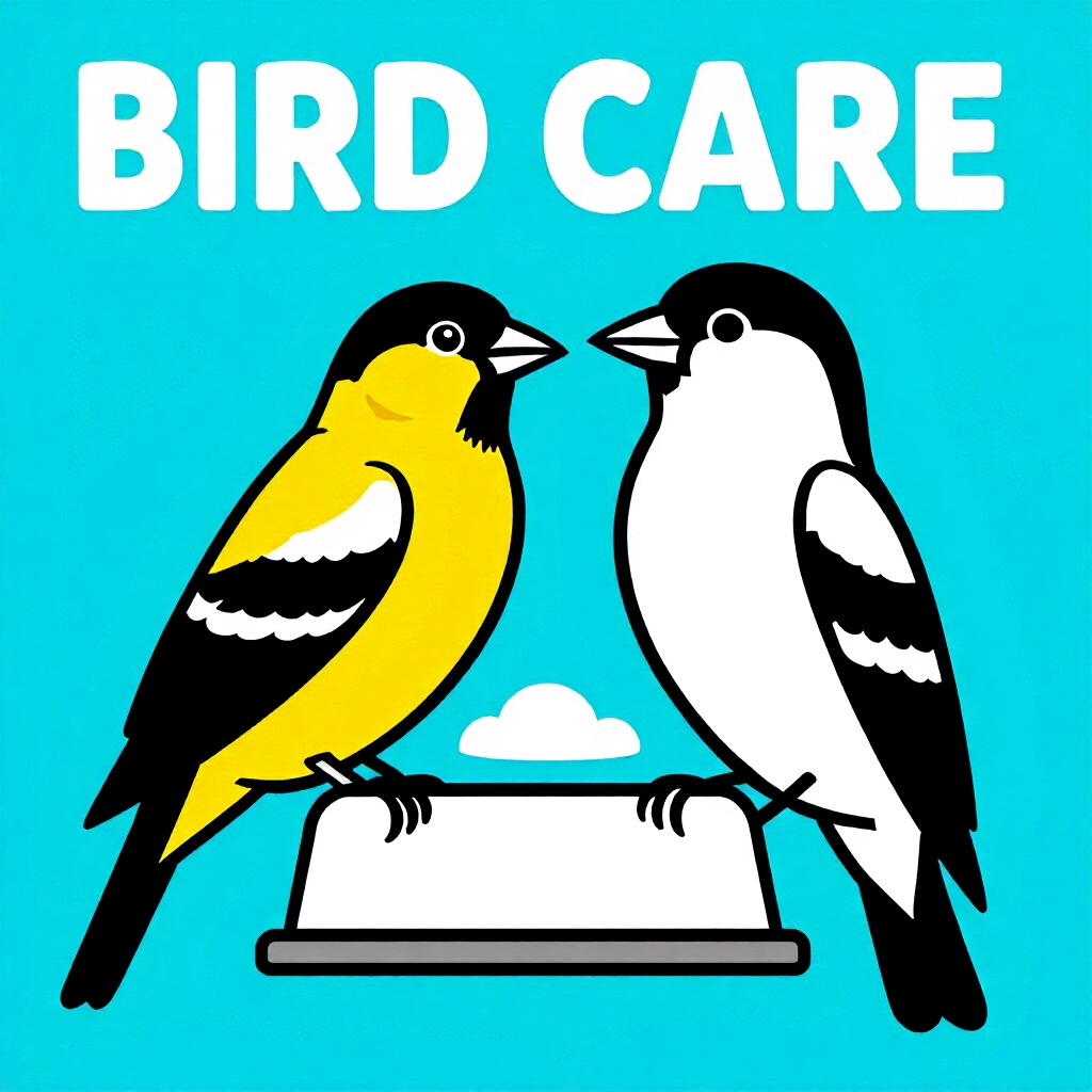 AI generated image: picture about bird care. picture style: comic international reference standards species evaluating w