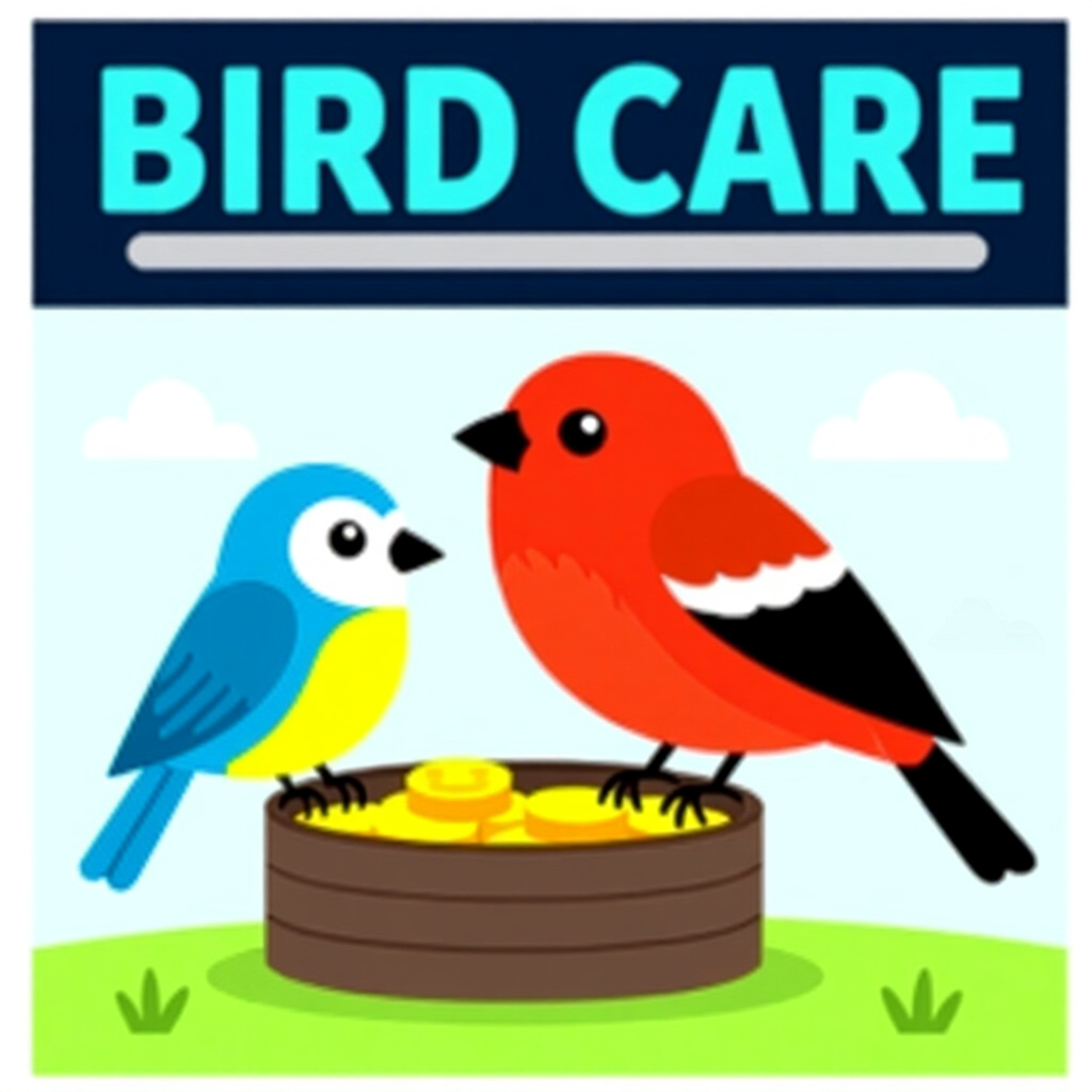 AI generated画像: 鳥の飼育に関する画像。画像スタイル: 漫画風DIY緊急資金S M、高品質、詳細