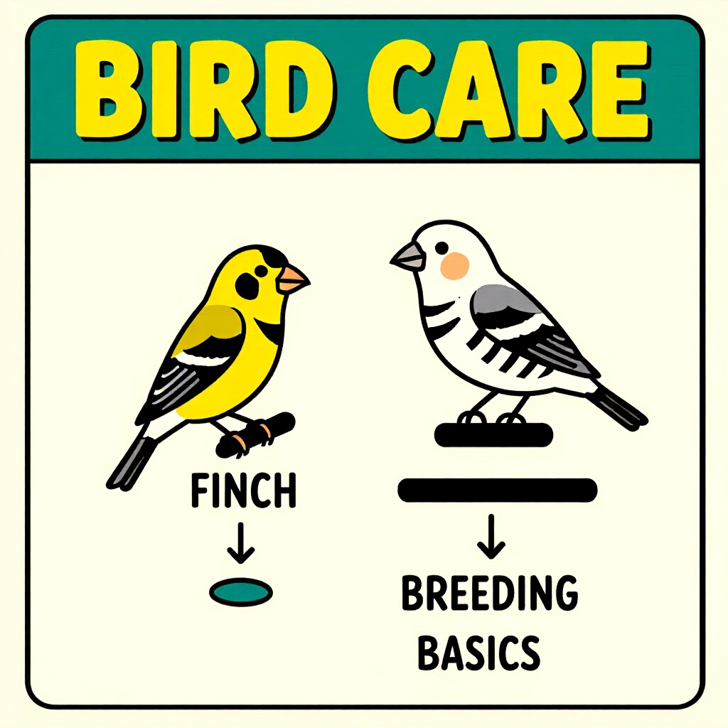AI generated finch: picture about bird care. picture style: comic introduction finch zebra breeding basics, high quality