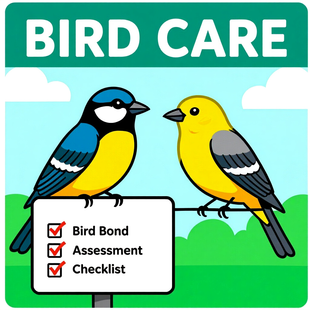 AI generated bird: picture about bird care. picture style: comic bird bondassessment checklist simple s m, high quality