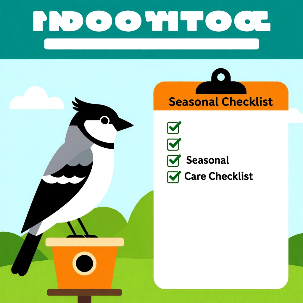 AI generated image: picture about bird care. picture style: comic introduction seasonal care checklist, high quality, de