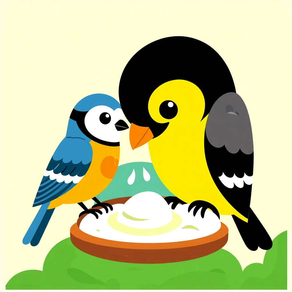 AI generated image: picture about bird care. picture style: comic introduction safely introduce new, high quality, detai