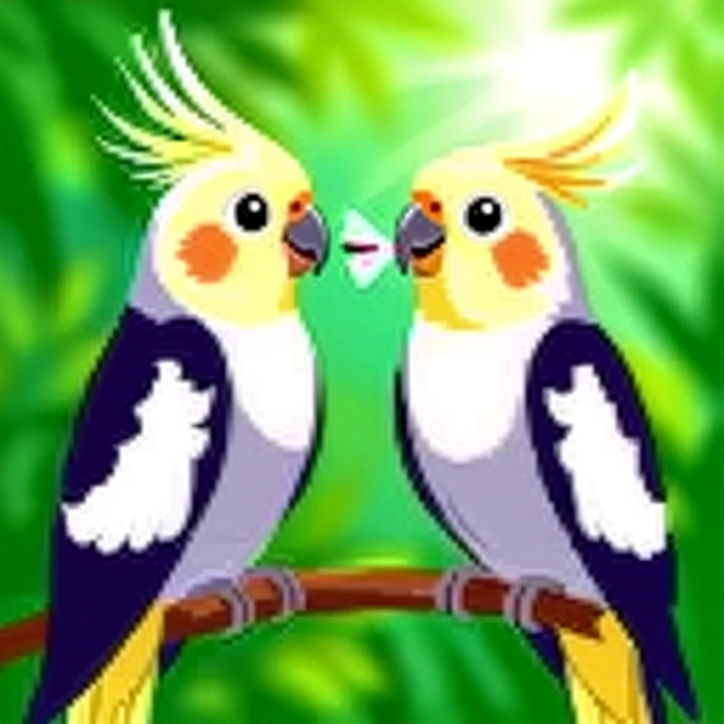 AI generated cockatiel: picture about bird care. picture style: comic cockatiel teach whistle talk s m, high quality, detail