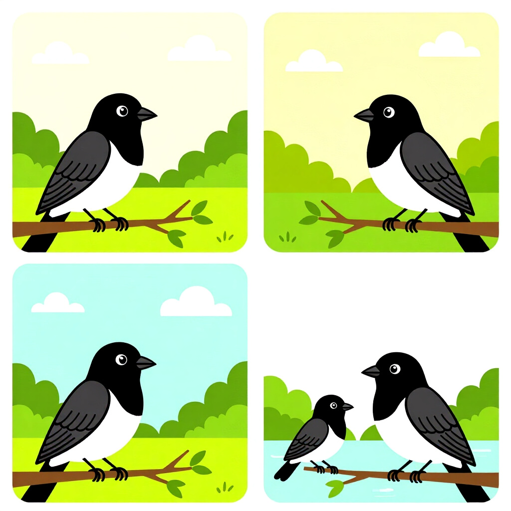 AI生成画像:鳥のケアに関する絵。絵のスタイル:コミック段階 換羽後回復 季節的な換羽管理、h
