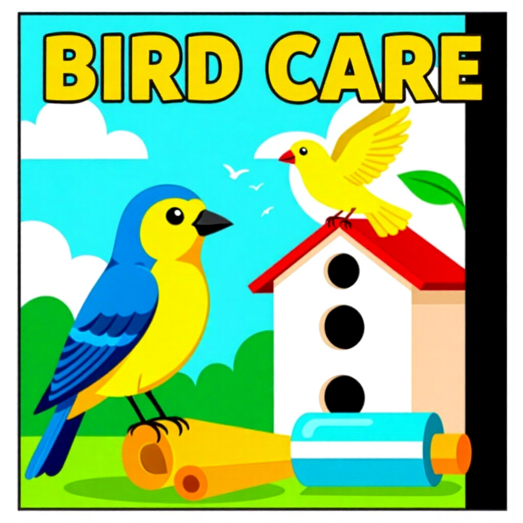 AI generated birds: picture about bird care. picture style: comic introduction birds household hazard scan, high quality