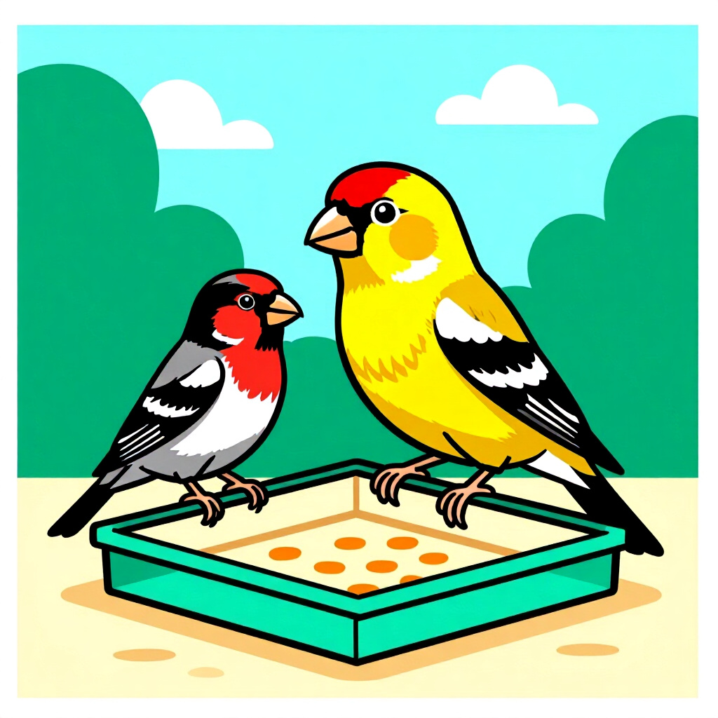 AI generated finch: picture about bird care. picture style: comic introduction finch creating miniquarantine enclosure,