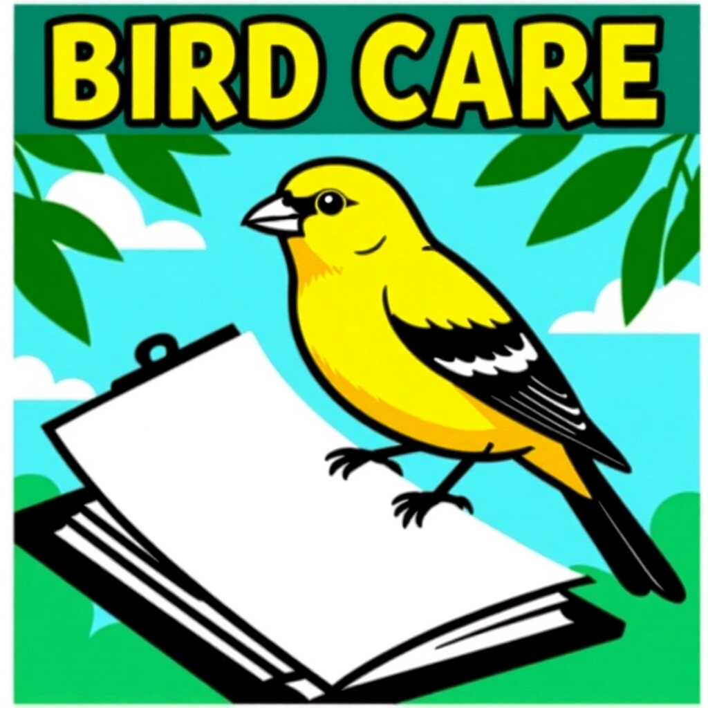 AI generated canary: picture about bird care. picture style: comic canary legal checklist importing s m, high quality, de