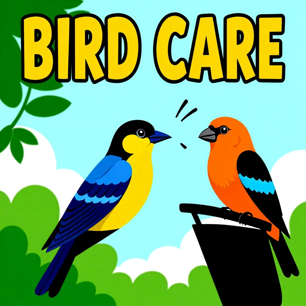AI generated image: picture about bird care. picture style: comic managing noise levels s m, high quality, detailed
