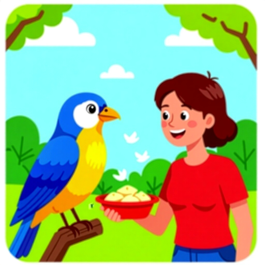 AI generated image: picture about bird care. picture style: comic introduction social interaction strategies, high quali