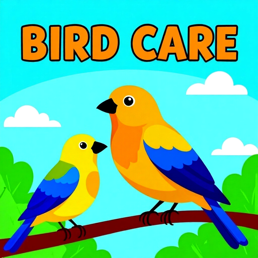 AI generated birds: picture about bird care. picture style: comic introduction birds integrating probiotic vitamin, high