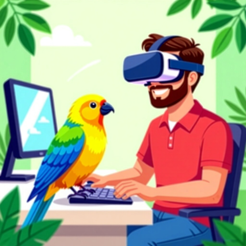 AI generated bird: picture about bird care. picture style: comic funding models copy bird virtual reality organizing, h