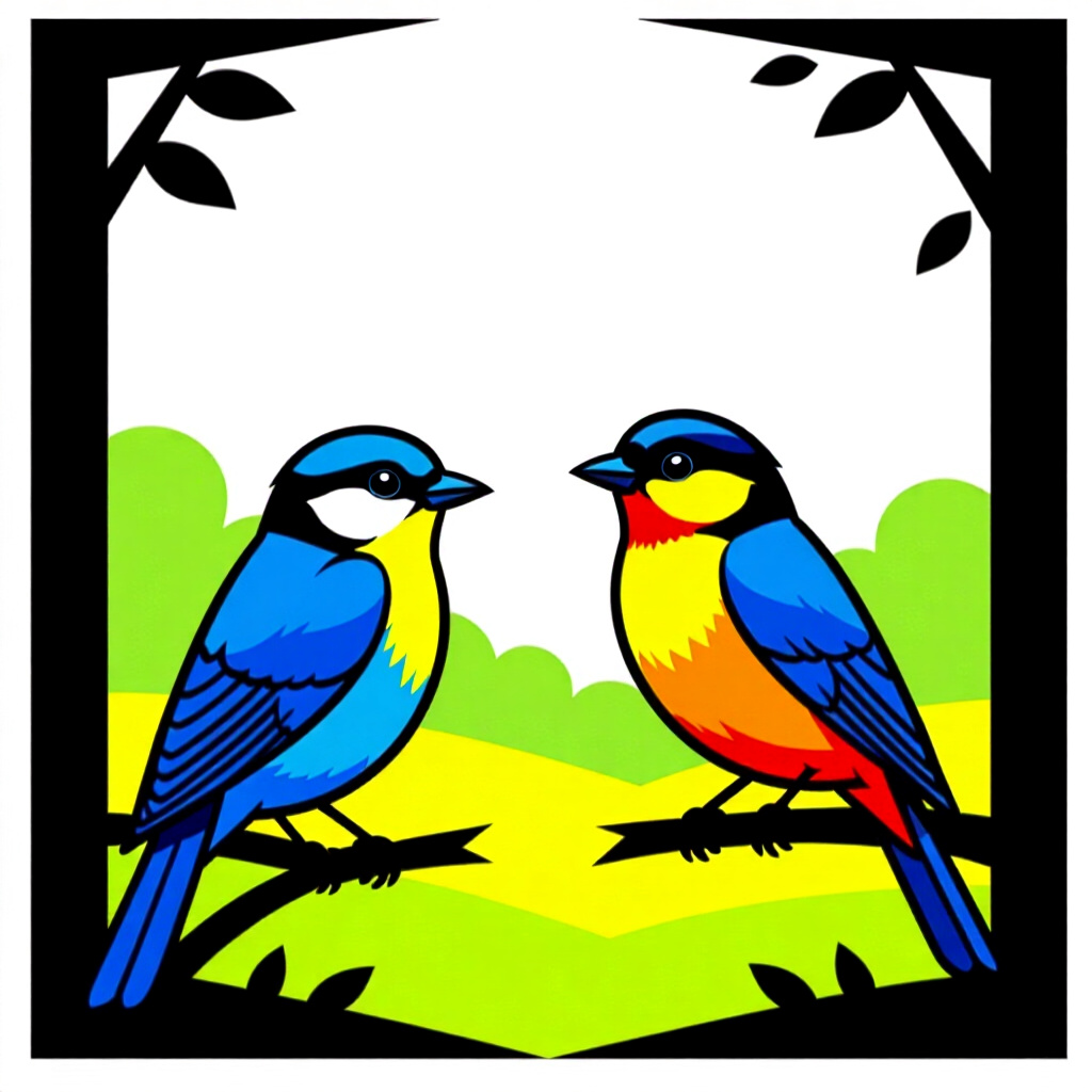 AI generated birds: picture about bird care. picture style: comic birds recall open spaces s m, high quality, detailed