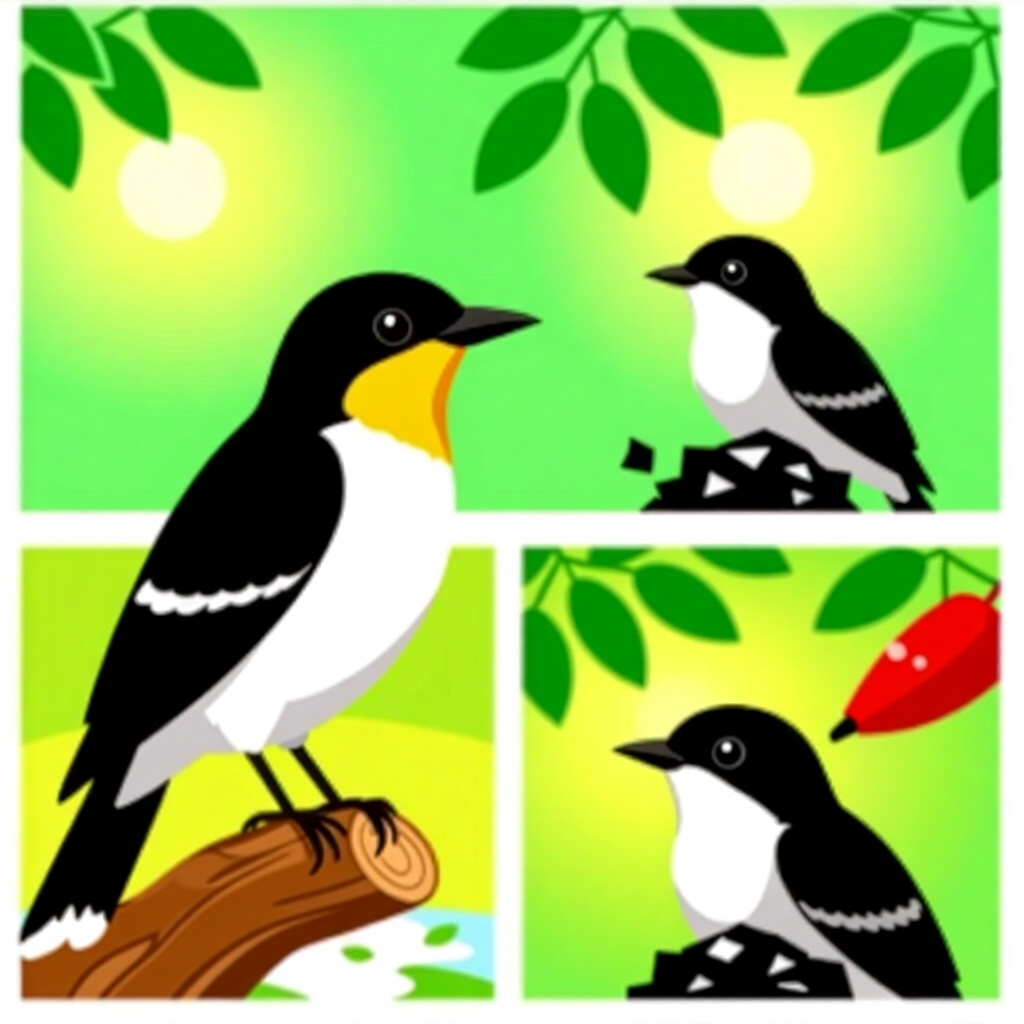 AI生成画像:鳥のケアに関する画像。画像スタイル:季節的な換羽管理の活発な換羽期をコミックで、高品質