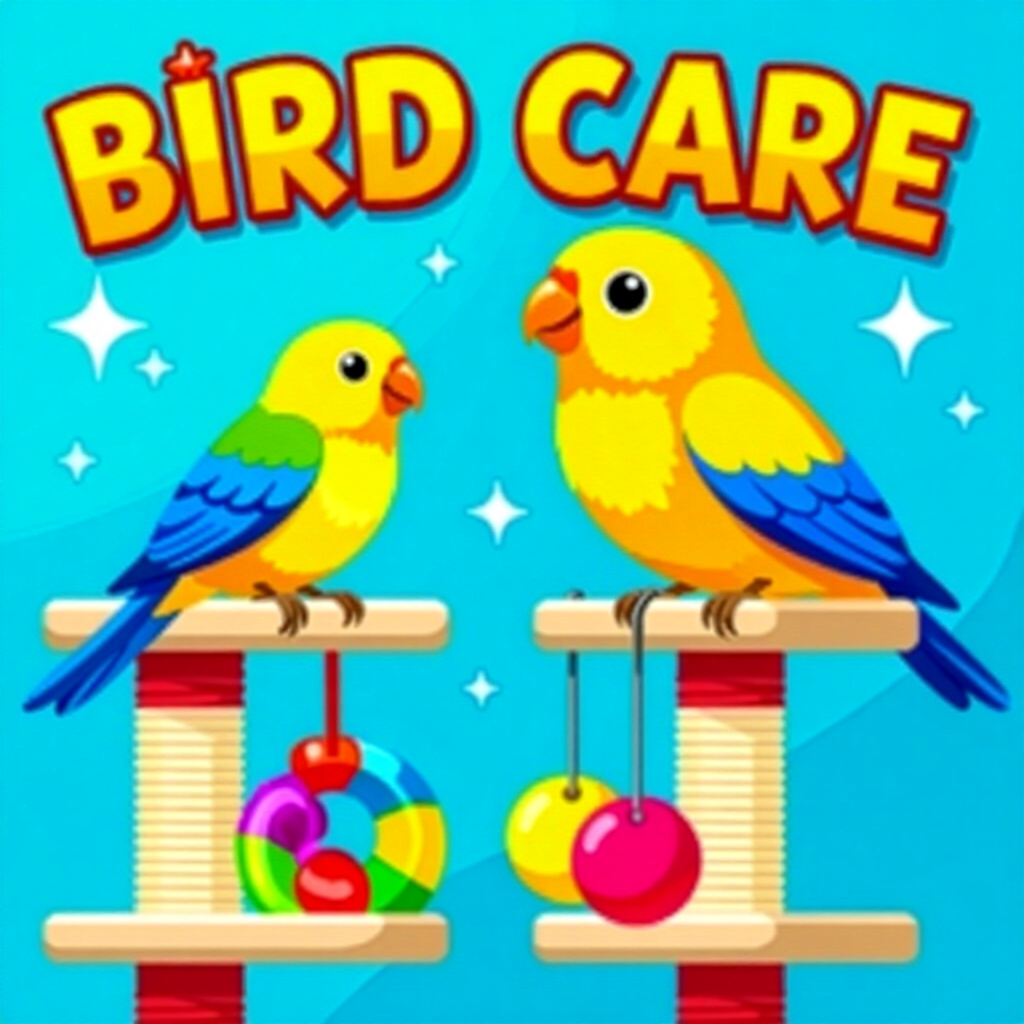 AI generated bird: picture about bird care. picture style: comic perches toys deserve bird sanitizing perches toys, hig