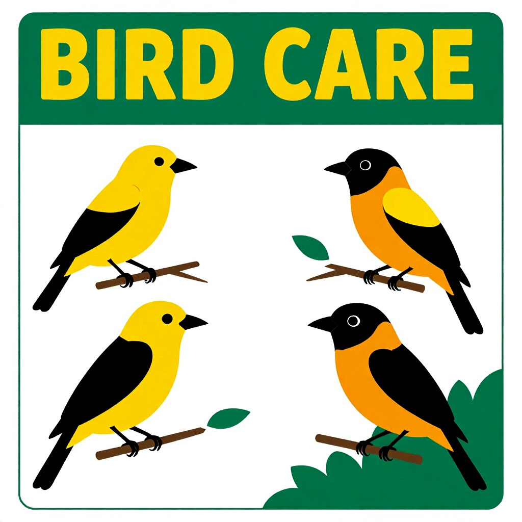 AI generated birds: picture about bird care. picture style: comic birds critical edge age stepbystep guide breeding, hig