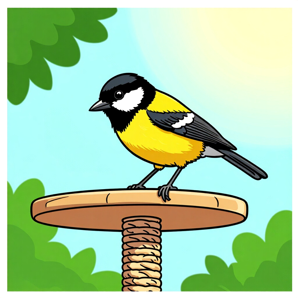 AI generated画像:鳥のお世話に関する絵。絵のスタイル:漫画 テスト中の止まり木の安定性 s m、高品質、詳細