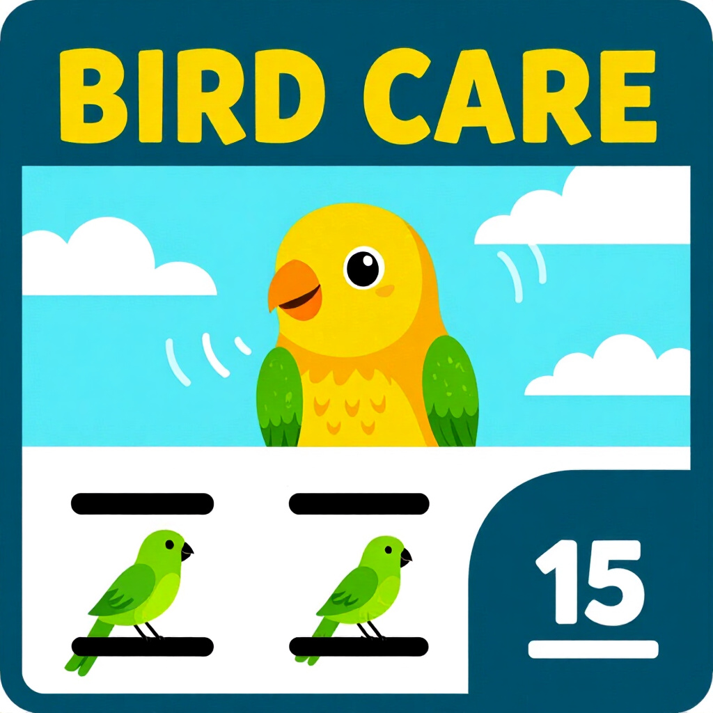AI generated birds: picture about bird care. picture style: comic introduction pet birds minitraining routine daily, hig