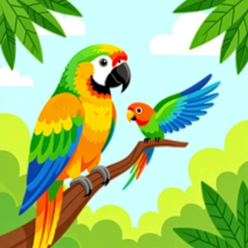 AI generated parrot: picture about bird care. picture style: comic its mustknow basic parrot gentle release teaching, hig