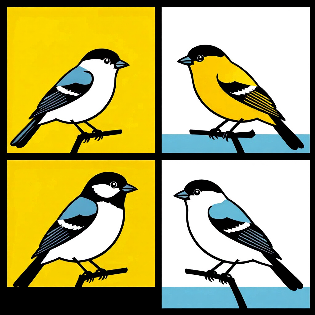 AI generated birds: picture about bird care. picture style: comic birds separate identifying warning s m, high quality,