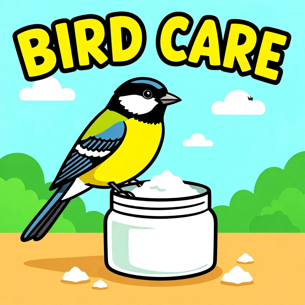 AI generated画像:鳥のケアに関する画像。画像スタイル:漫画風はじめにDIYミネラルペースト、高品質、詳細