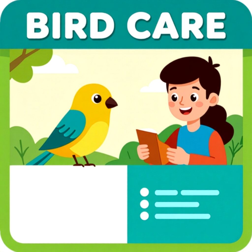 AI generated image: picture about bird care. picture style: comic introduction owners 5minute daily taming, high quality