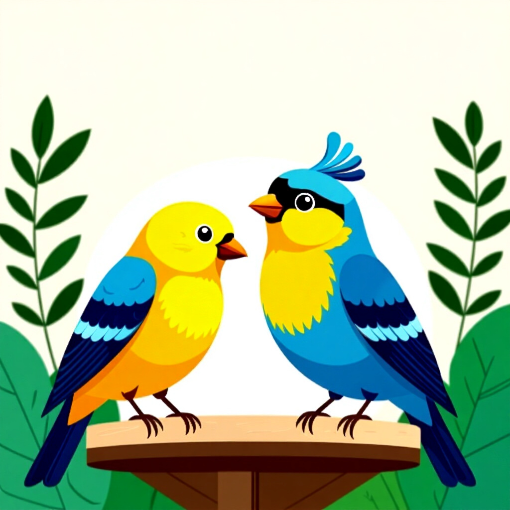 AI generated birds: picture about bird care. picture style: comic birds foster adoption documenting s m, high quality, d