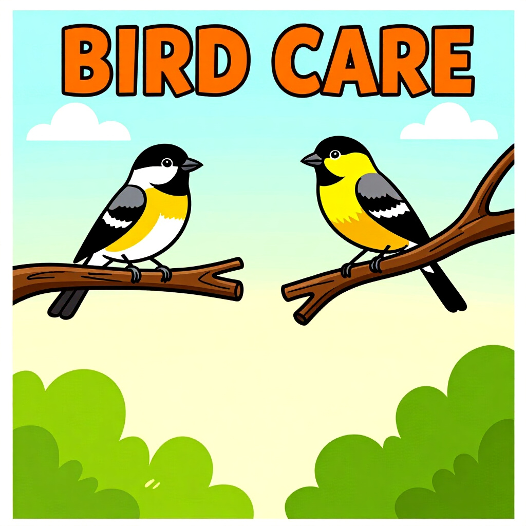 AI generated image: picture about bird care. picture style: comic perch choice health mixing natural branches, high qual